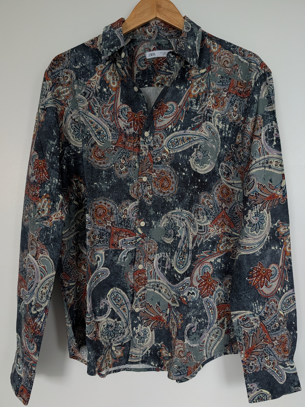 Zara Men Paisley Button-Down Shirt - Black, Rust, Sage